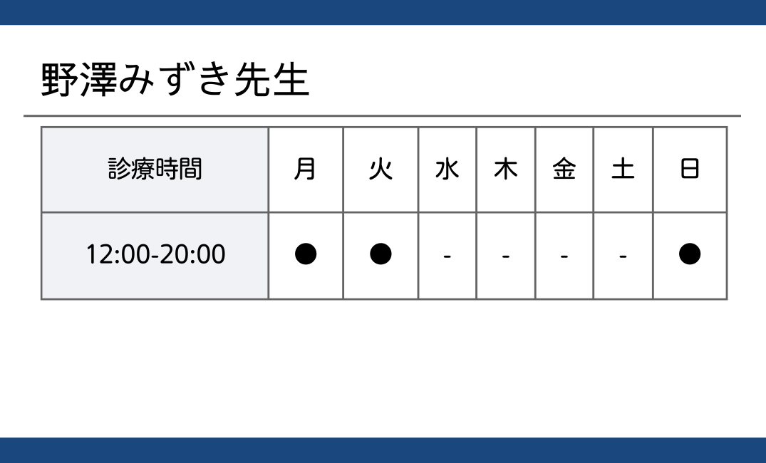 野澤みずき先生 診療時間